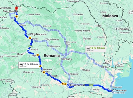 Distanta rutiera dintre Constanta si Satu Mare