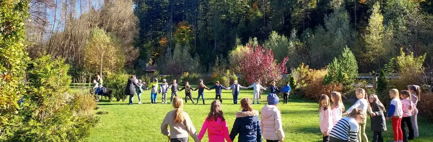 Copii facand activitati in padure
