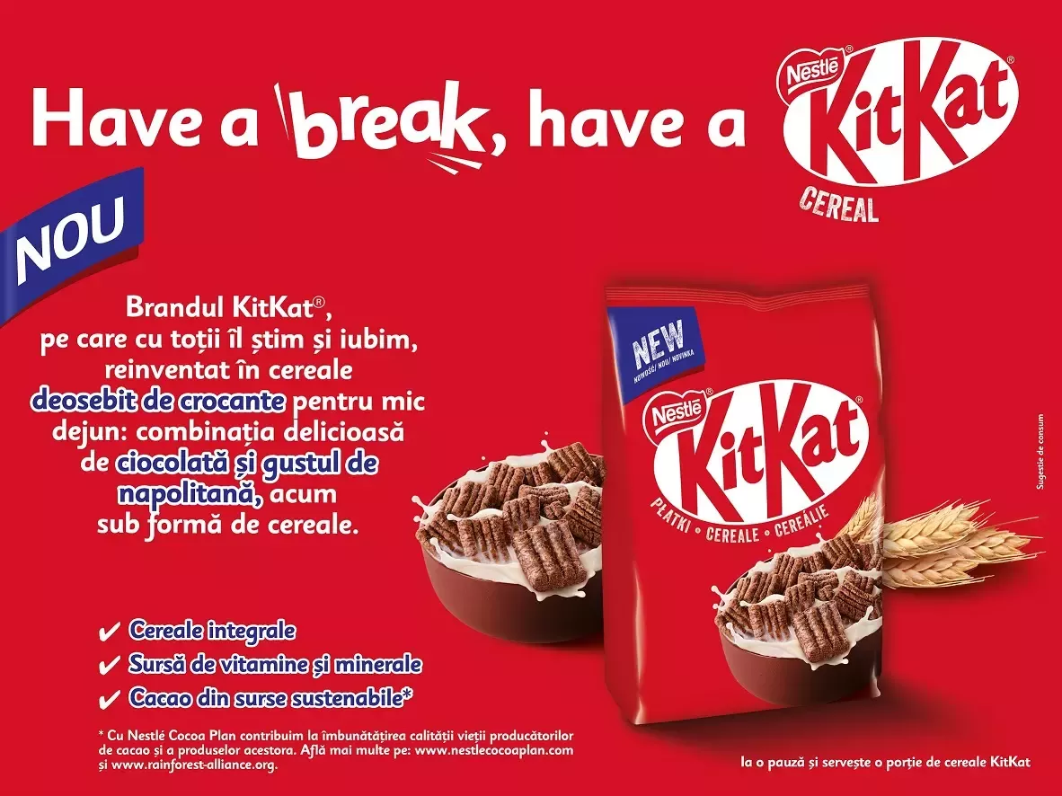 Brandul KitKat® reinventat în cereale crocante pentru mic dejun
