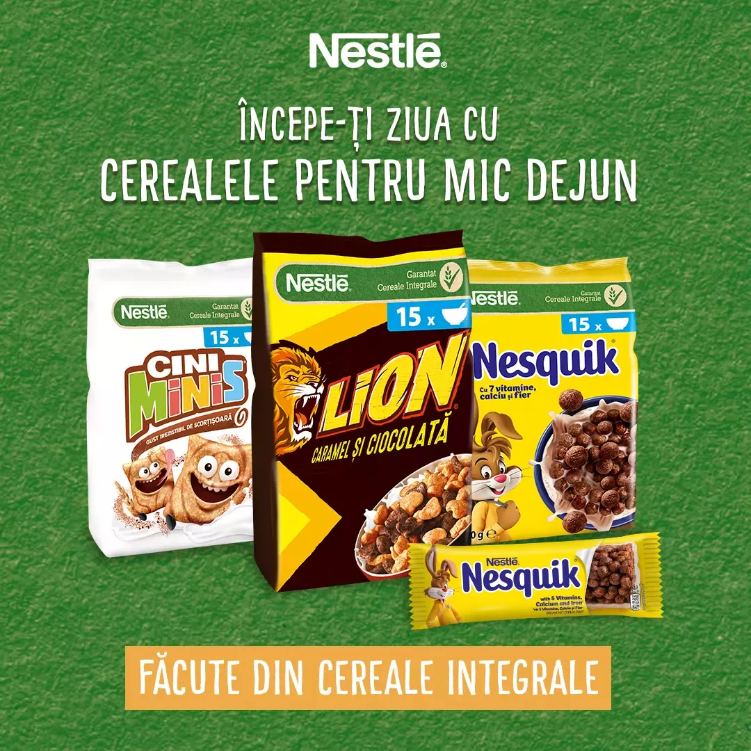 Cerealele din gama Nestle sunt o sursa bogata de  cereale integrale.