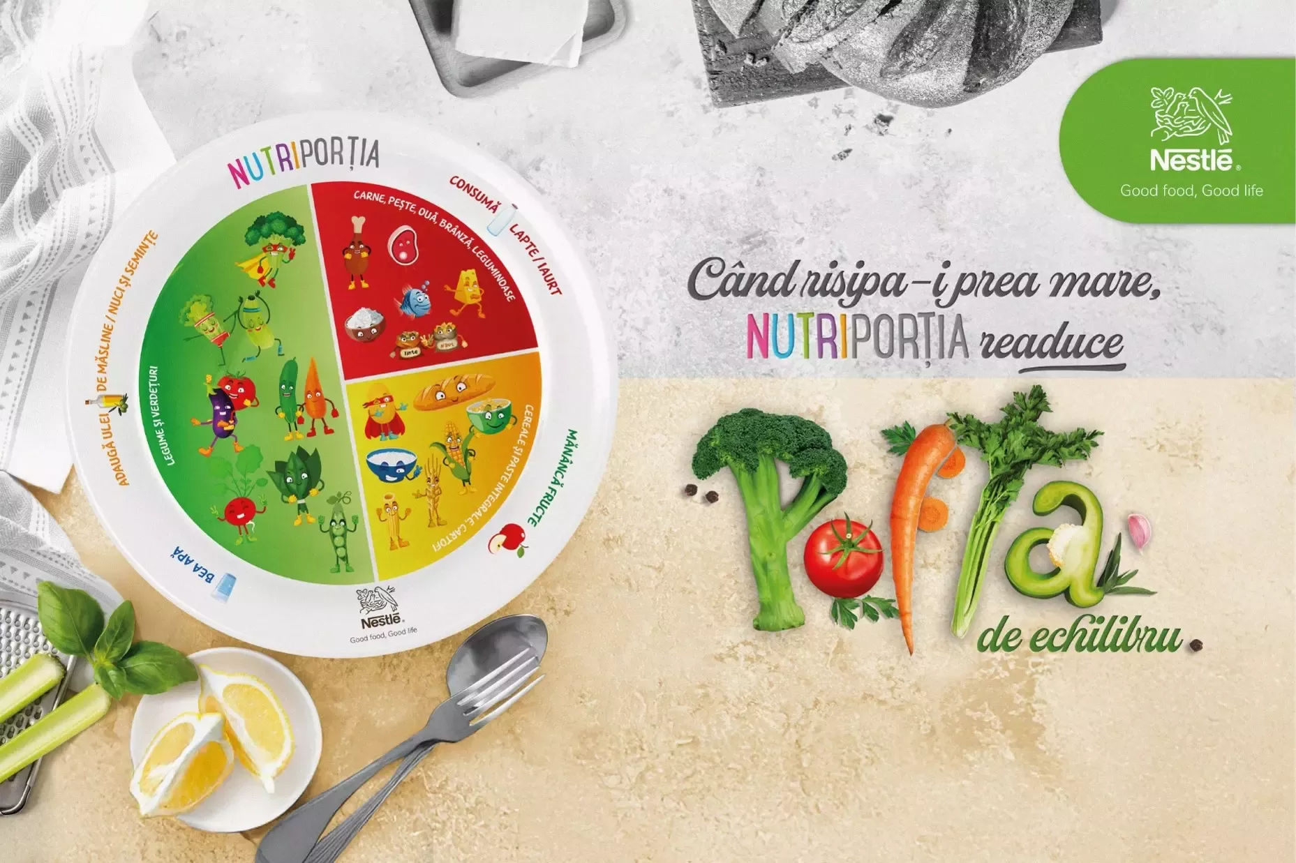 NutriPortia: cantitatea recomandata pentru grupele de alimente.
