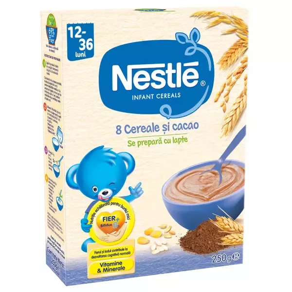 Cereale Nestlé® 8 Cereale și cacao, 250g, de la 12 luni