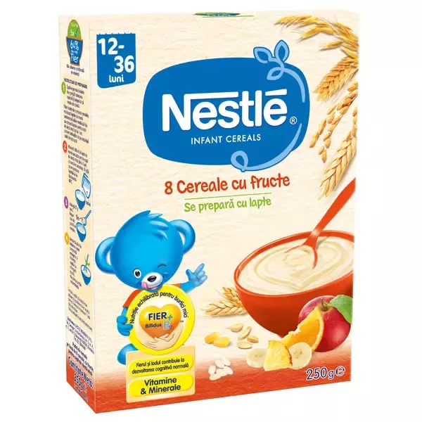 Cereale Nestlé® 8 Cereale cu Fructe, 250g, de la 12 luni