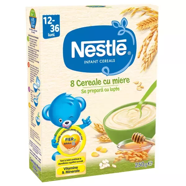 Cereale Nestlé® 8 Cereale cu Miere, 250g, de la 12 luni