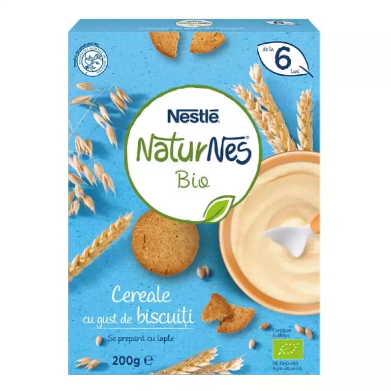 Cereale Nestlé® Naturnes Bio Grâu și ovăz integral, 200g, de la 6 luni